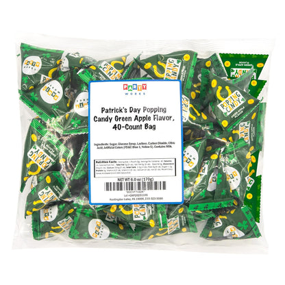 St Patrick's Day Pop Rocks Candy - 40 Individually Wrapped Sour Green Apple Mini Packs for Classroom Parties, Kids' Goodie Bags & St Patty School Snacks