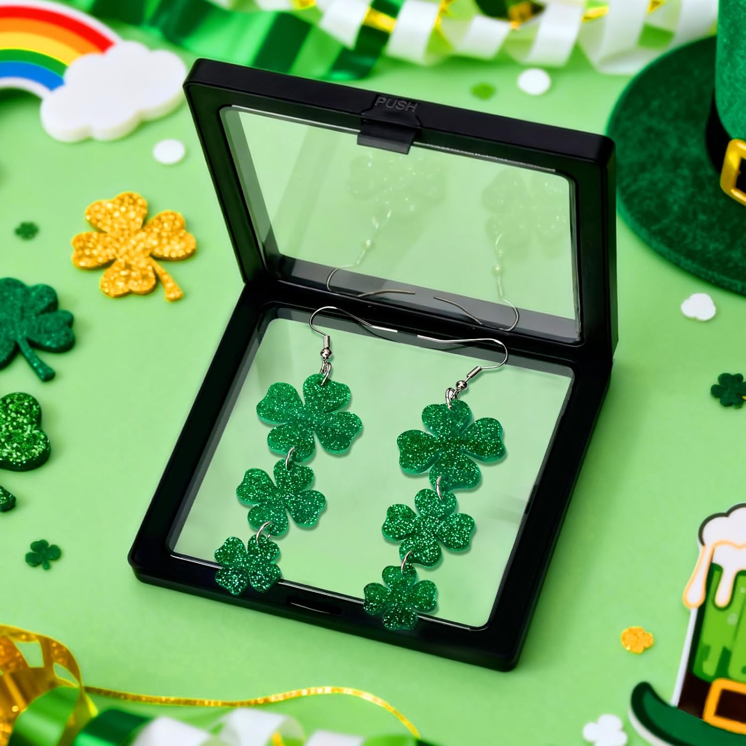 St. Patrick's Day Shamrock Dangle Earrings – Thoughtful Irish-Themed Birthday Gift for Her, Festive Party Favor Jewelry