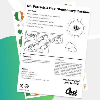 St. Patrick's Day Temporary Tattoos for Kids – 56 Shamrock Face Stickers, Safe Party Favors for Classroom and Birthday