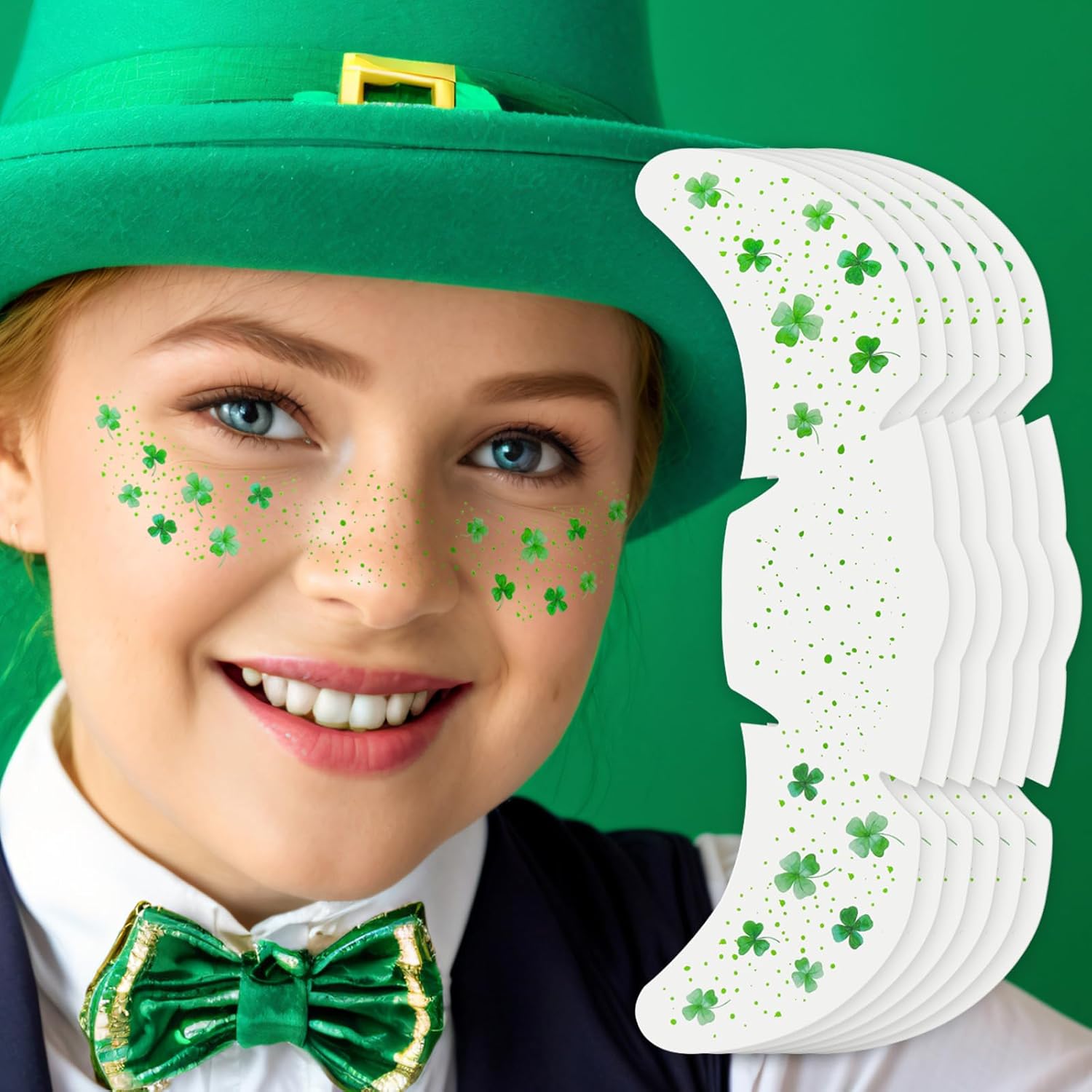 St Patricks Day Accessories Glitter Freckle Tattoos – Cute Birthday Gift for Teen Girls and Her Best Friends, 6 PCS Shamrock Face Sparkle Set