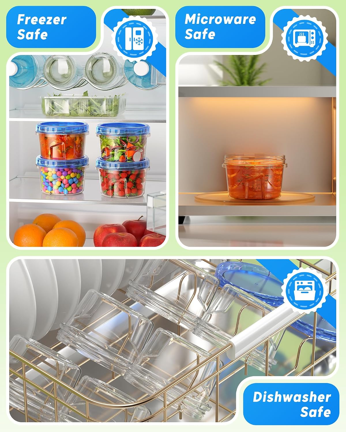 stackable rectangular shape for fridge, freezer, and pantry organization