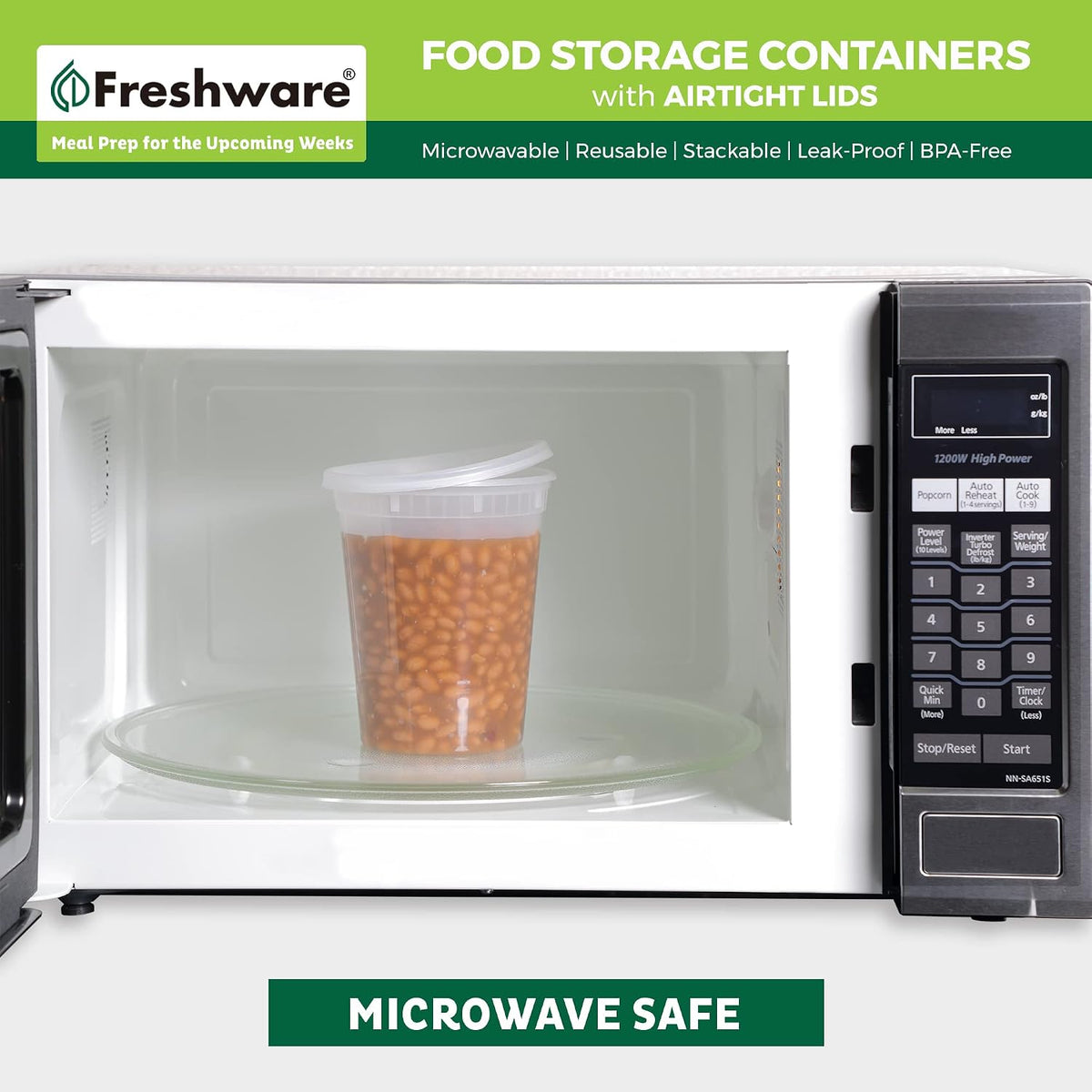 stackable round shape with compact 32 oz (4 cup) volume for versatile portioning