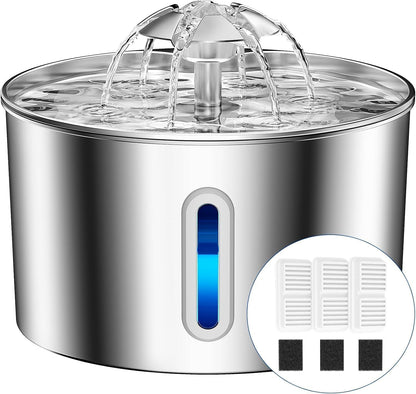stainless steel bowl and housing in silver, with black, white, pink, and blue options