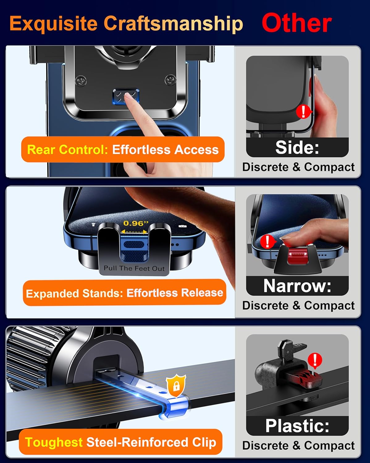 stainless steel hook with thick plastic padding and silicone rubber protection for vent and rough-road use