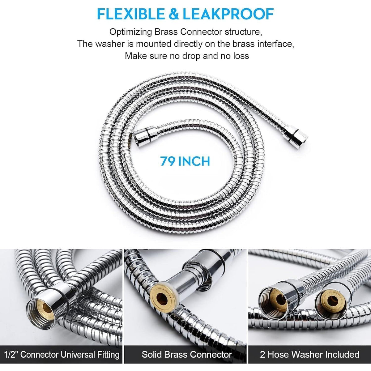 standard 1/2" brass connectors with double-lock design and pre-installed waterproof washer