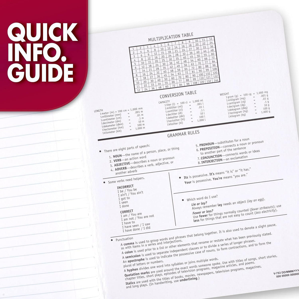 standard 7.5" x 9.75" page size compatible with most desks and backpacks