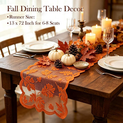 standard runner size 13 x 72 inches fitting 4-6 person tables