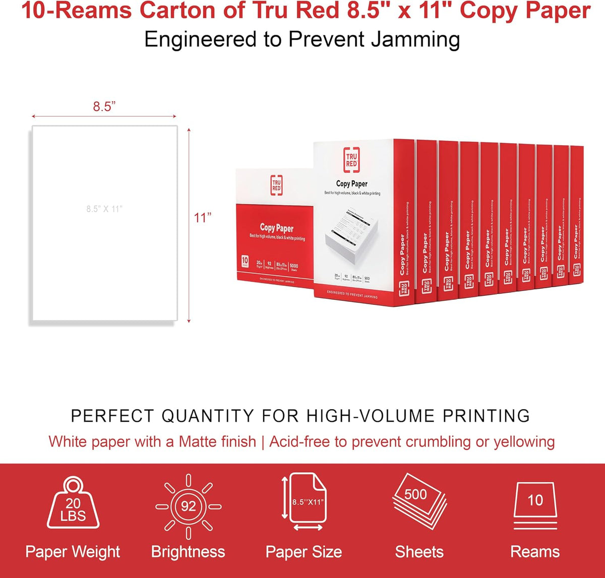 Staples TRU RED White Printer Paper – Clean, Neutral 92 Bright Sheets for an Uncluttered Workspace