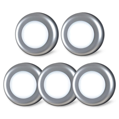 STAR-SPANGLED 5 Pack 2.8” Push Tap Lights, Stick on Touch Puck Lights AAA Battery Operated, LED Sticky Button Lights for Classroom, Kitchen, Under Cabinet, Closet (Sliver, Cool White)