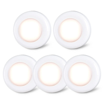 STAR-SPANGLED Push Tap Light, 2.8” Mini Night Touch LED Puck Lamp, Portable Under Cabinet Lighting AAA Battery Operated Powered, DIY Stick On Lights for Closet, Counter, Kitchen, Warm White, 5 Pack