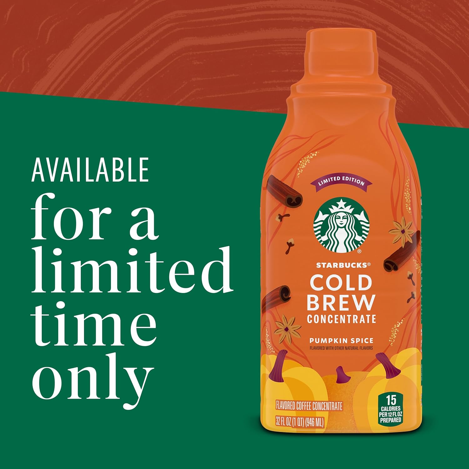 Starbucks Cold Brew Pumpkin Spice Concentrate – Premium Limited Edition Indulgence, 32 oz Glass Bottle