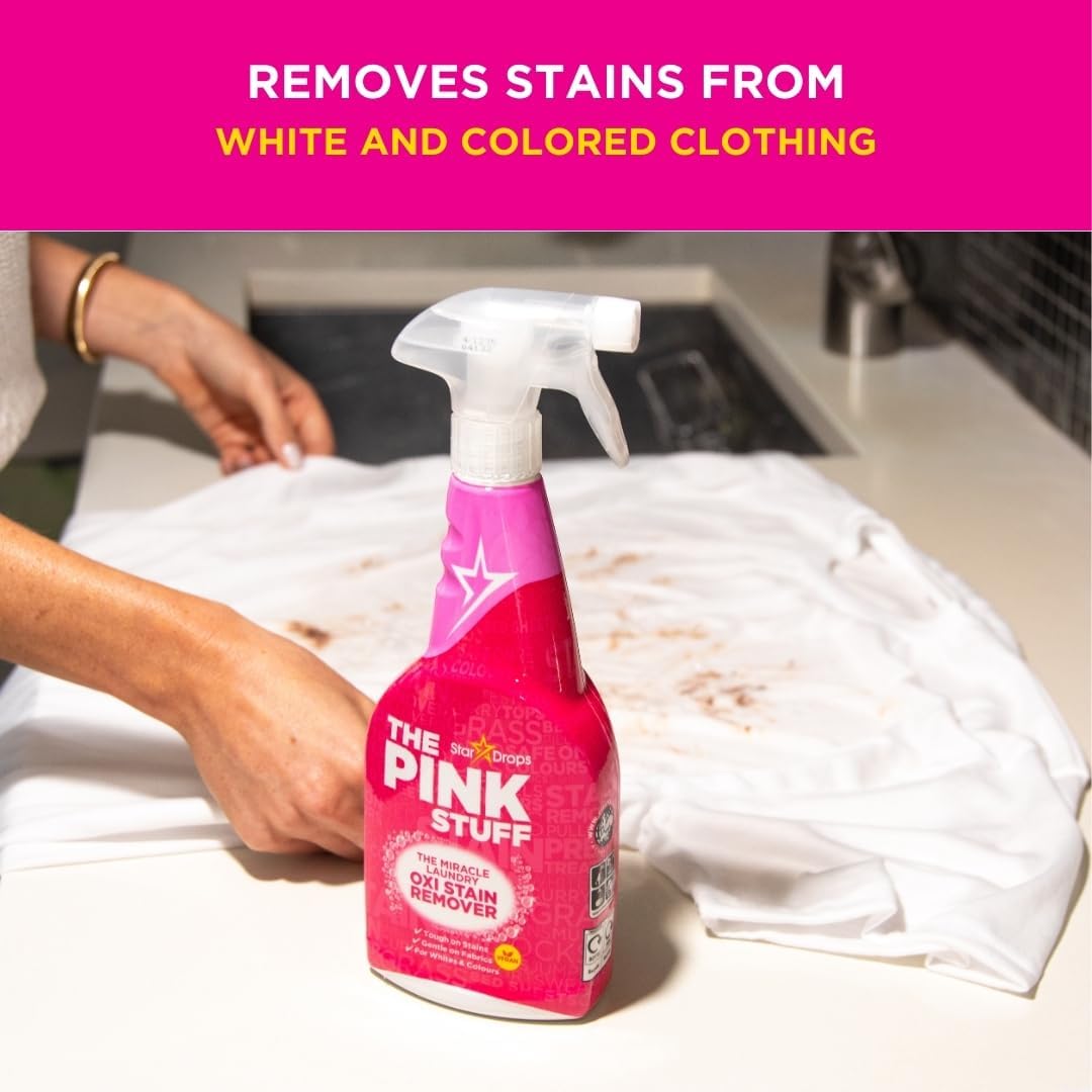Stardrops Pink Stuff Miracle Laundry Oxi Stain Remover Spray 500ml – Streamlined Pre-Treat for an Uncluttered Laundry Shelf
