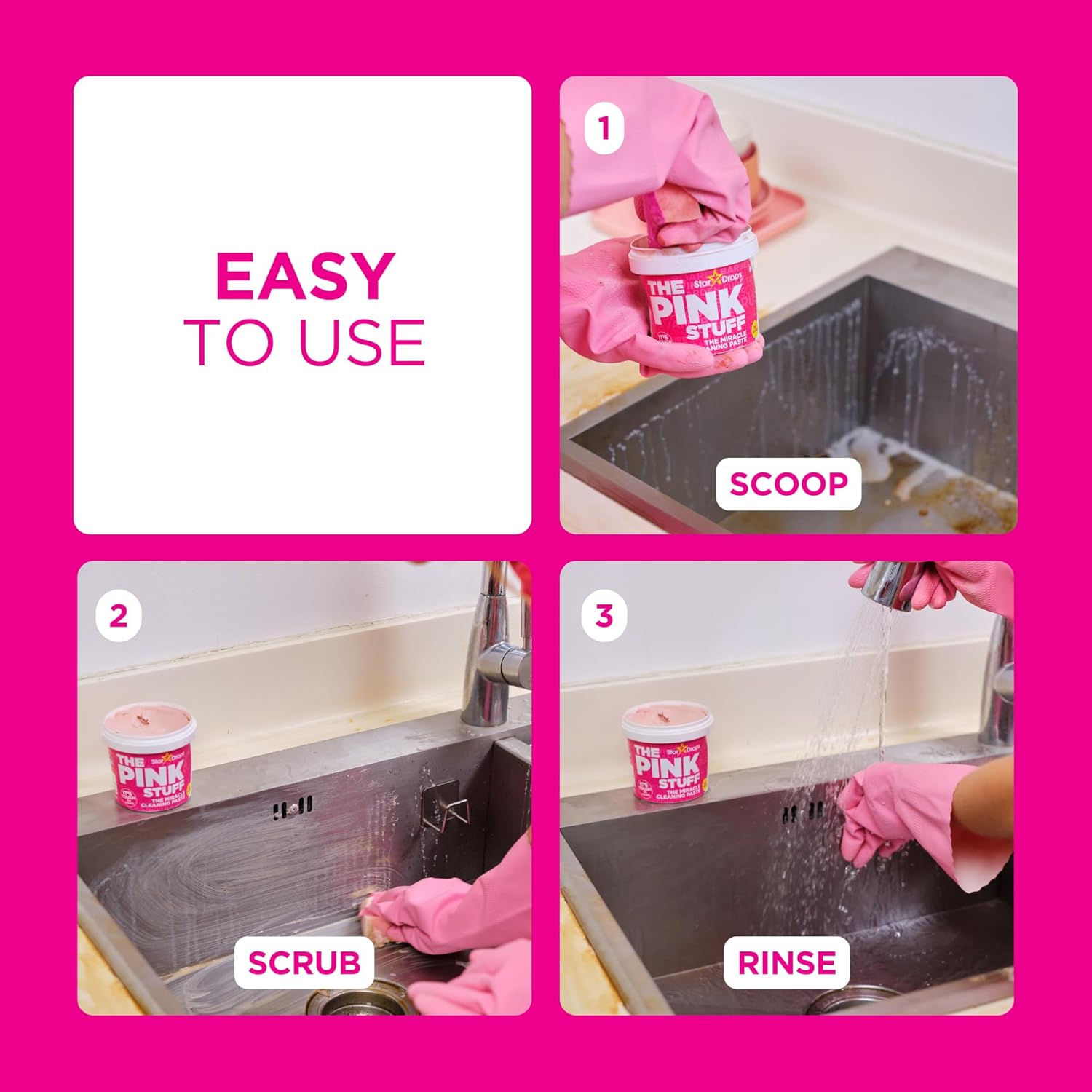 Stardrops The Pink Stuff Miracle Paste and Sponge Set – Bathroom Tile Polish and Tub Restoration That Matches a Spa-Inspired Home Look