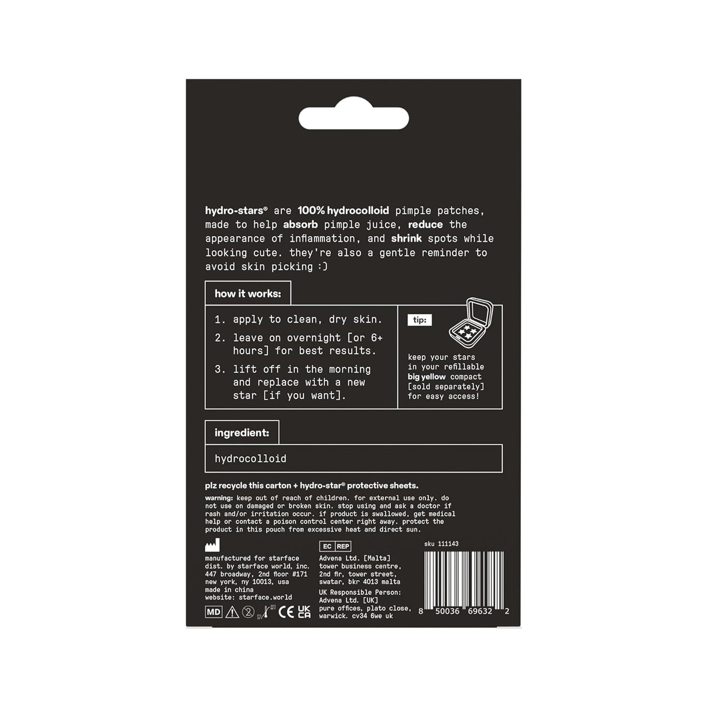 Starface Hydro-Star Black Pimple Patches – Refillable Compact Solution for a Clutter Free Vanity Counter