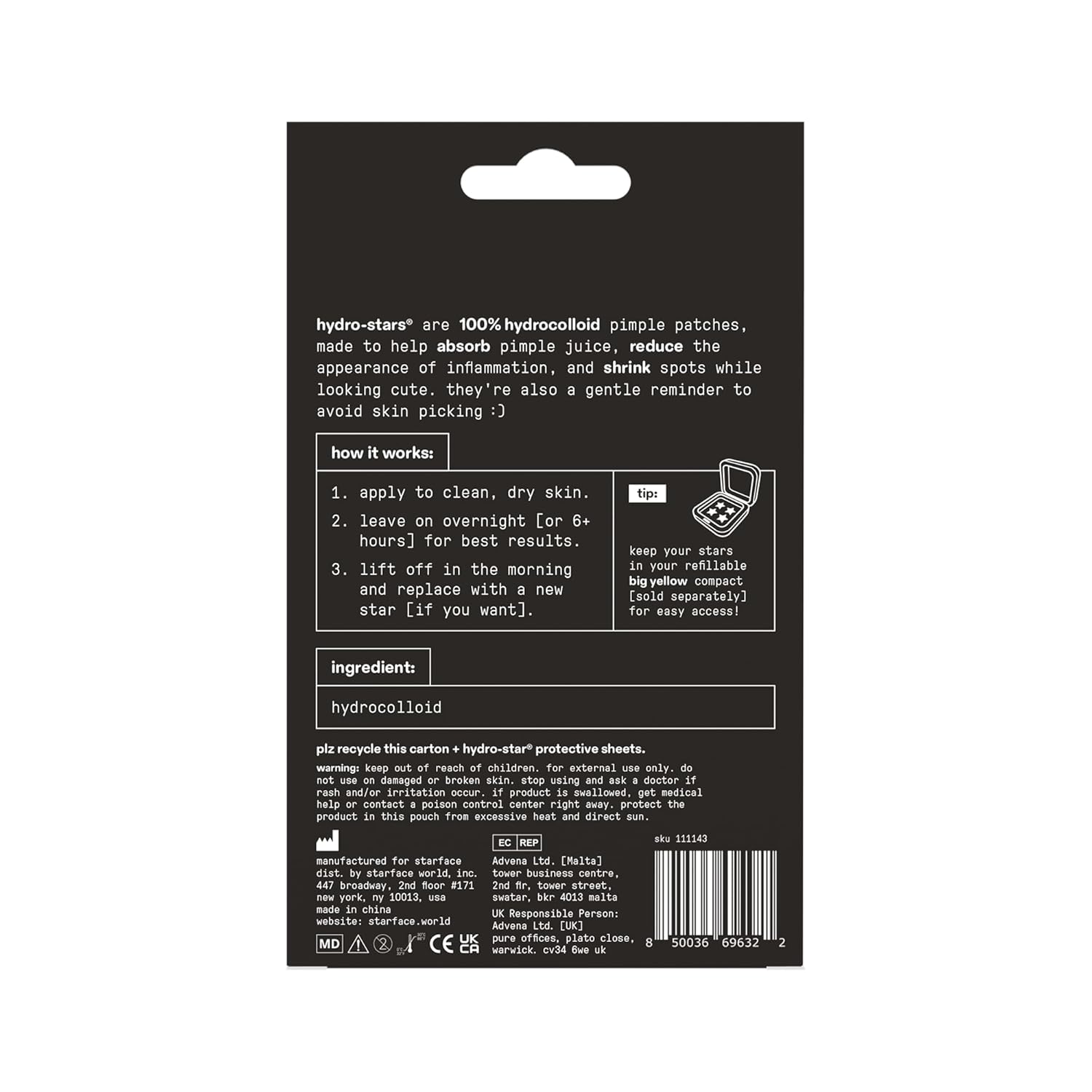 Starface Hydro-Star Black Pimple Patches – Refillable Compact Solution for a Clutter Free Vanity Counter