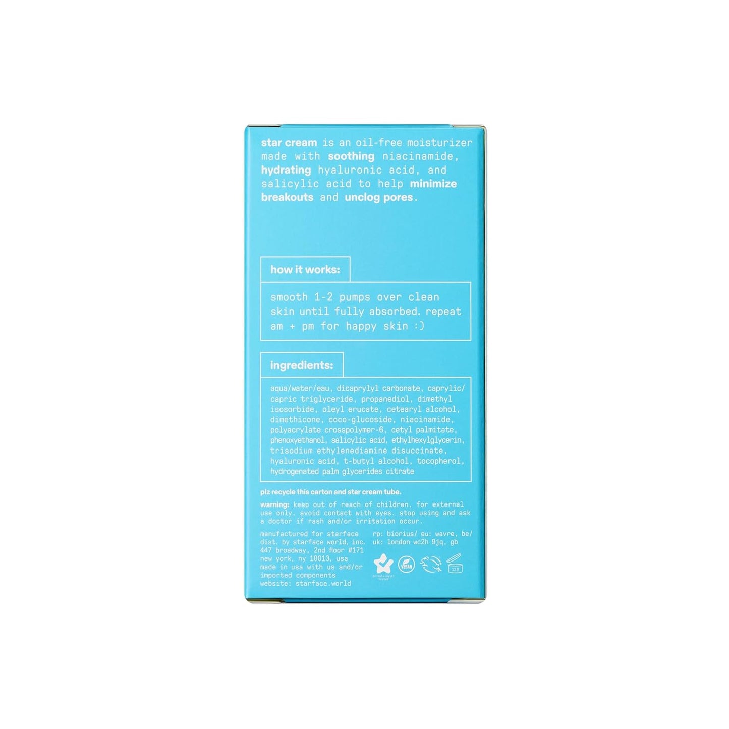 Starface Star Cream + Salicylic Acid – Streamlined Daily Moisturizer for Clean, Uncluttered Vanity Counters