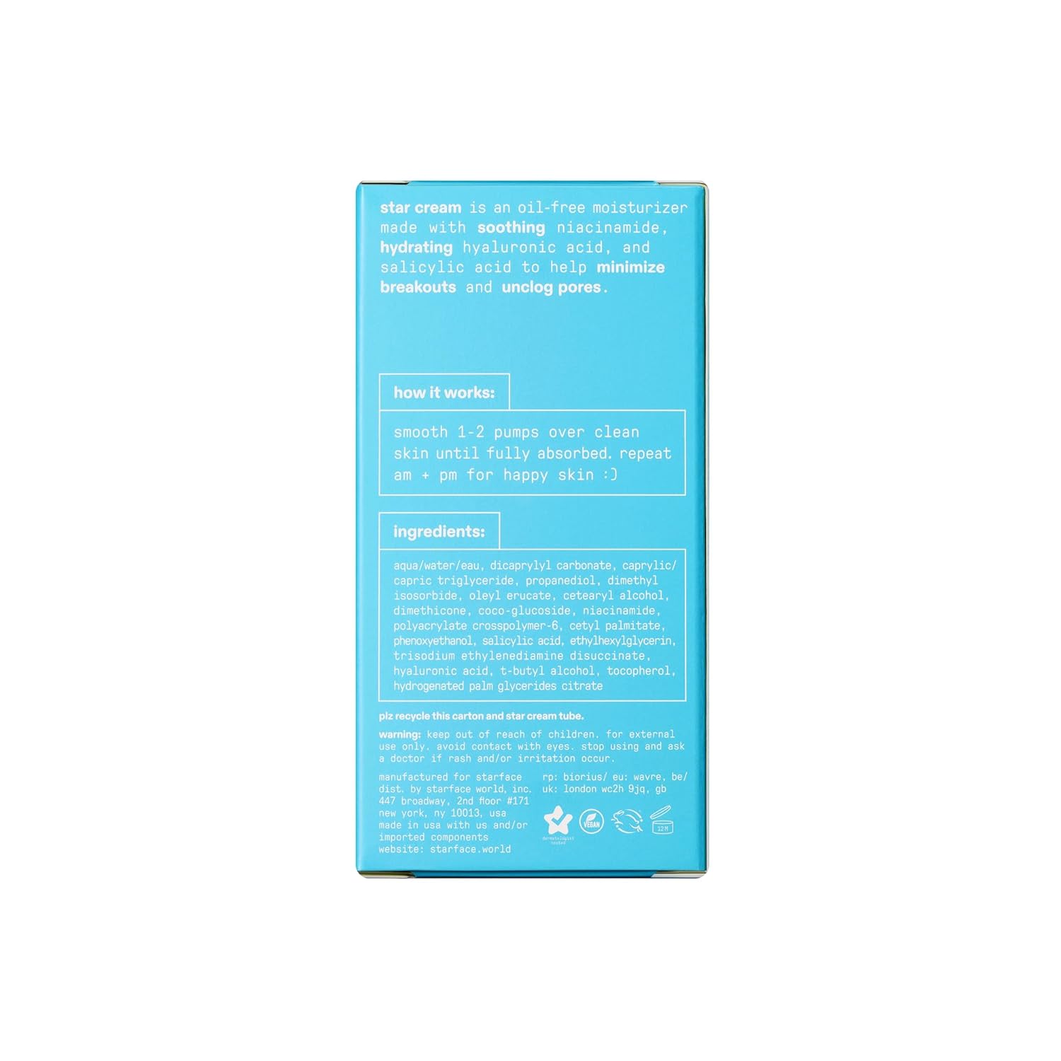 Starface Star Cream + Salicylic Acid – Streamlined Daily Moisturizer for Clean, Uncluttered Vanity Counters