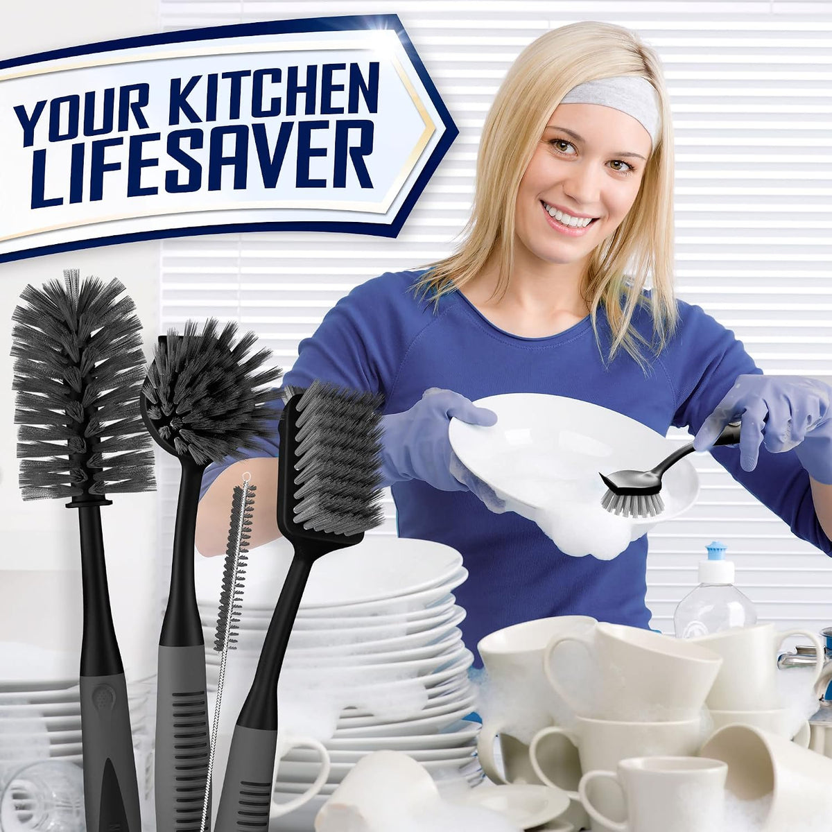 Stilful Dish Brush Set of 4 – Focus-Friendly Sink Station, Less Tool-Switching Between Tasks