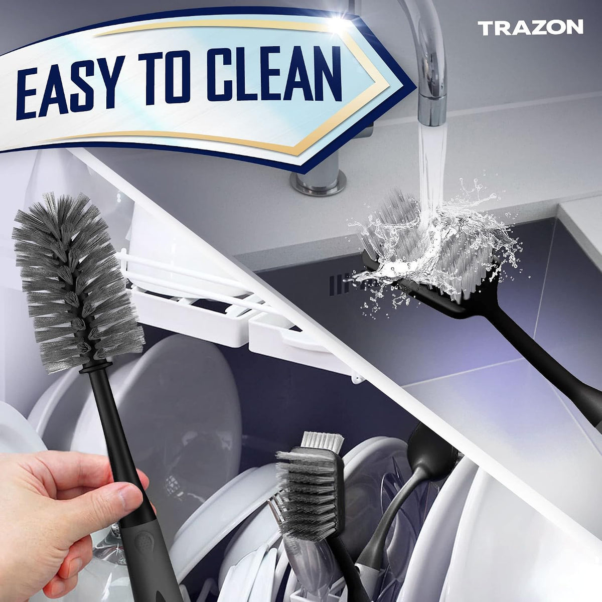 Stilful Dish Brush Set of 4 – Focus-Friendly Sink Station, Less Tool-Switching Between Tasks