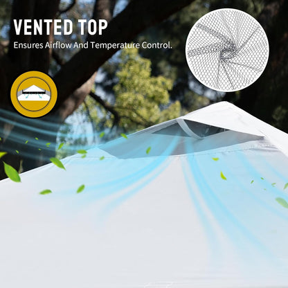 sto' n go lift-free collapse system with storage pocket for 4 sandbags, 8 stakes, and 4 guy ropes