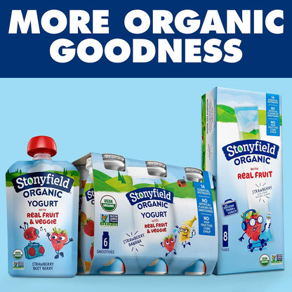 Stonyfield Organic Kids Yogurt Pouches – Toddler Lunchbox Snack for Nursery and Daycare, Strawberry Beet Berry 3.5 oz Pack of 4