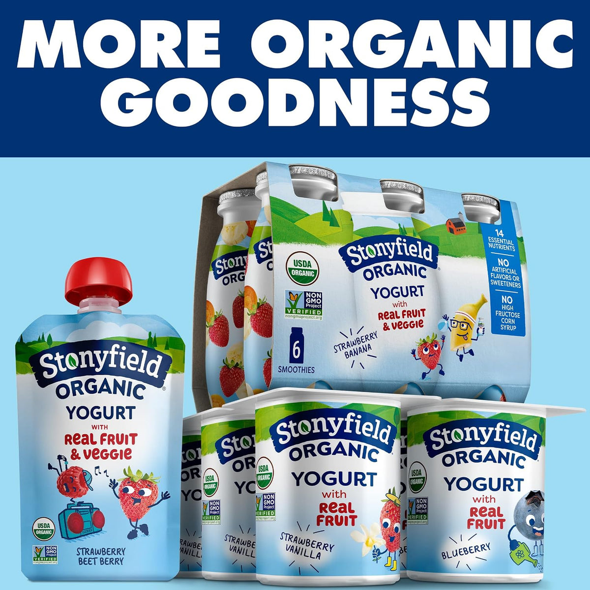 Stonyfield Organic Kids Yogurt Tubes – Lunchbox Snack for Toddlers and Preschoolers, 8-Count Strawberry 2 oz Squeezable Pouches