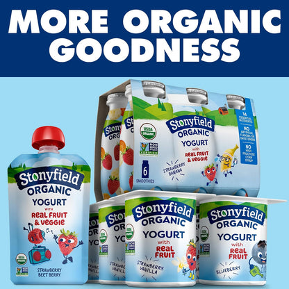 Stonyfield Organic Kids Yogurt Tubes – Lunchbox Snack for Toddlers and Preschoolers, 8-Count Strawberry 2 oz Squeezable Pouches