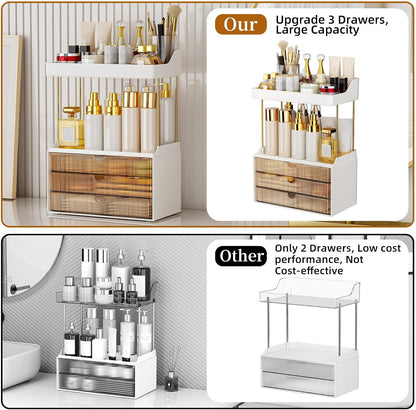 StorBin Gray Makeup Drawer Tower – Decorative Bathroom Counter Organizer Matching Modern Home Interiors