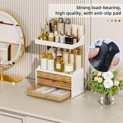 StorBin Gray Makeup Drawer Tower – Decorative Bathroom Counter Organizer Matching Modern Home Interiors