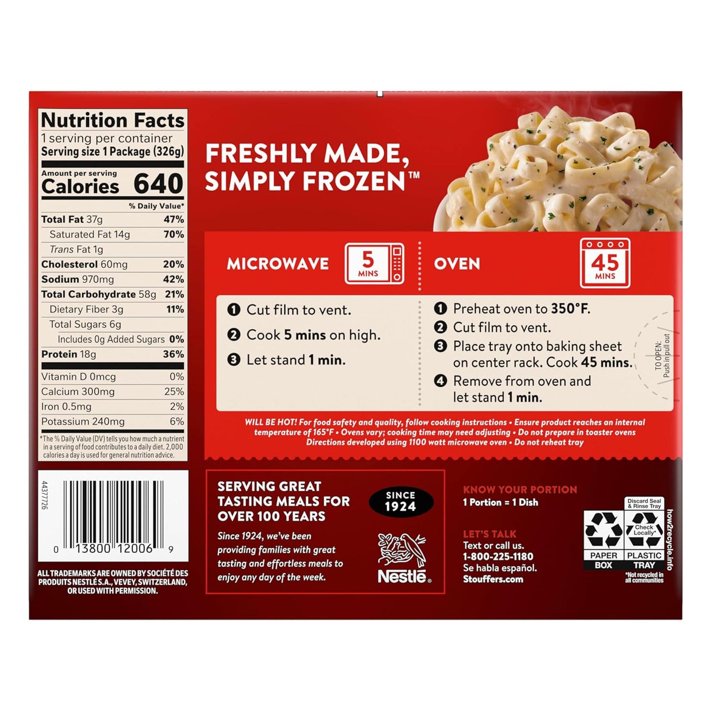 Stouffer's Fettuccine Alfredo Single Serve – Cozy Single-Serve Meal for Mindful Evenings at Home, Frozen Alfredo Pasta