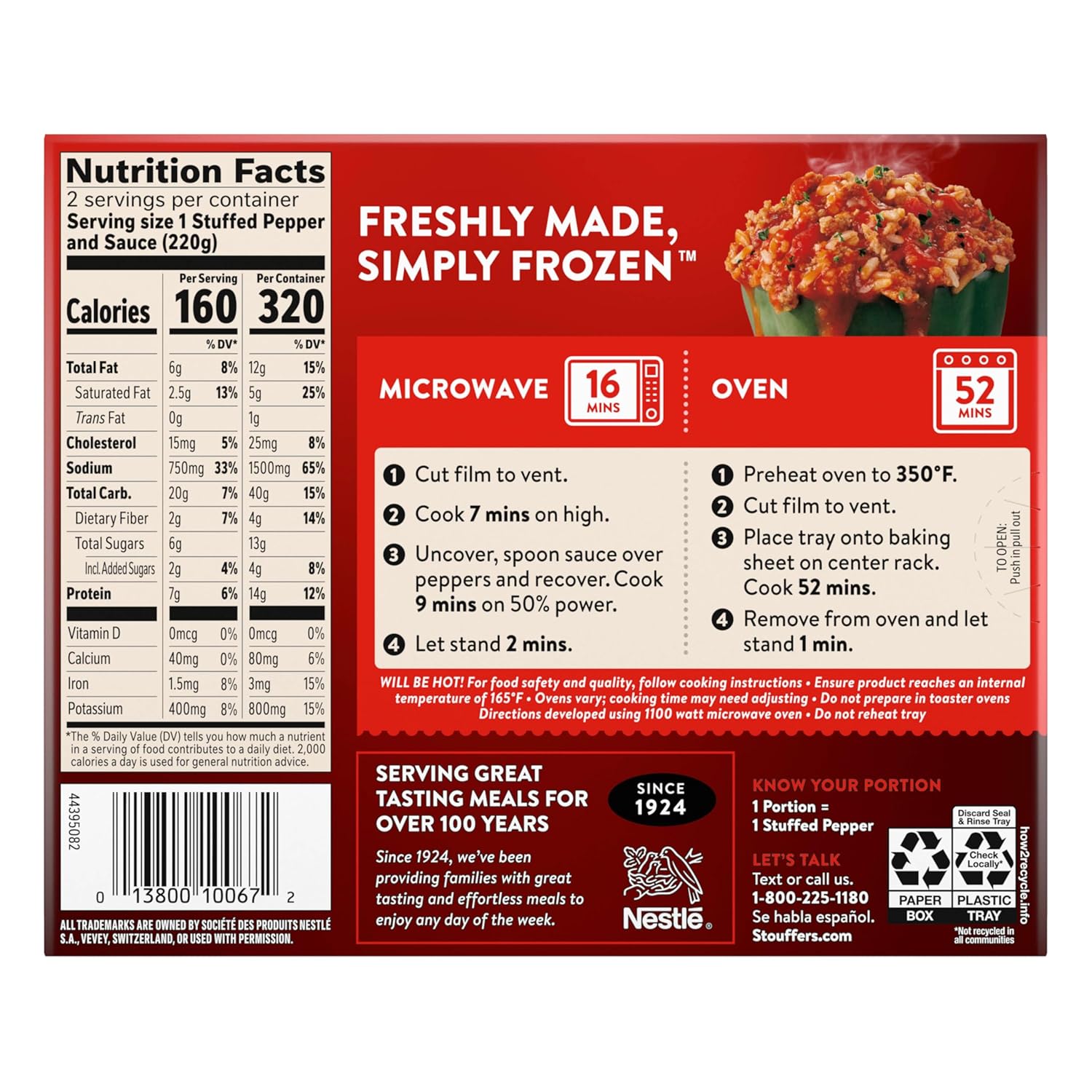 Stouffer's Frozen Stuffed Peppers – Nourishing Beef and Rice Comfort Food for Mindful Weeknight Dinners, Ready in 16 Min
