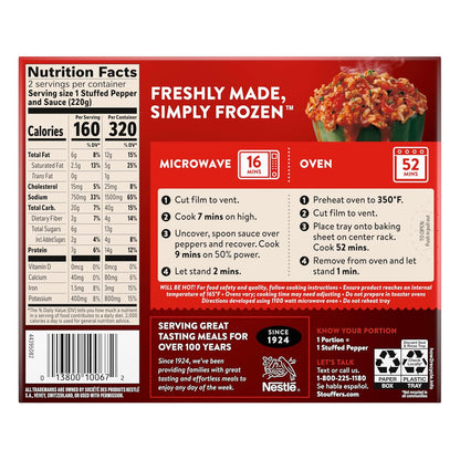 Stouffer's Frozen Stuffed Peppers – Nourishing Beef and Rice Comfort Food for Mindful Weeknight Dinners, Ready in 16 Min