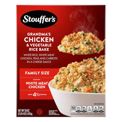 Stouffer's Grandma's Chicken and Vegetable Rice Bake, 36 oz Frozen Family Entrée – Pantry Staple for Cozy Homemade-Style Dinners