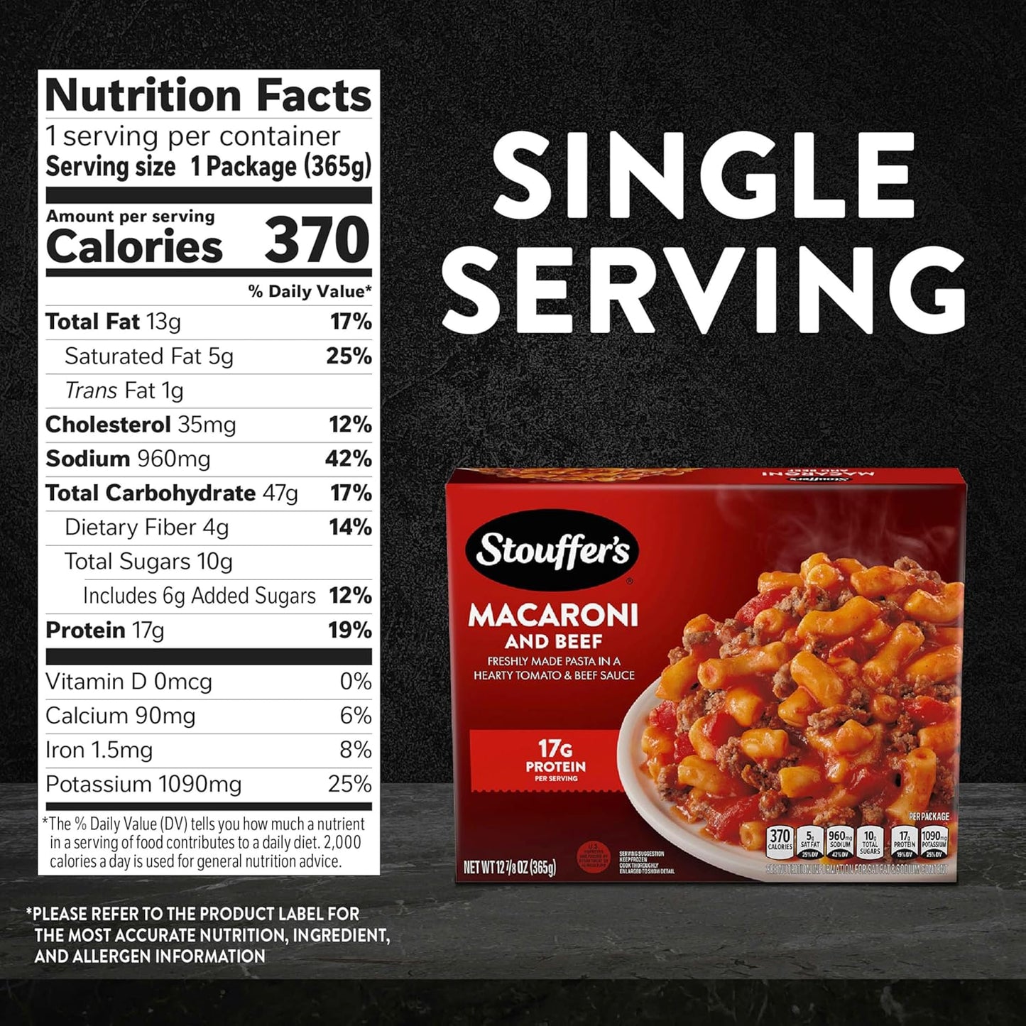 Stouffer's Macaroni and Beef Single Serve Frozen Meal Family Pantry Staple for Busy Weeknight Suppers