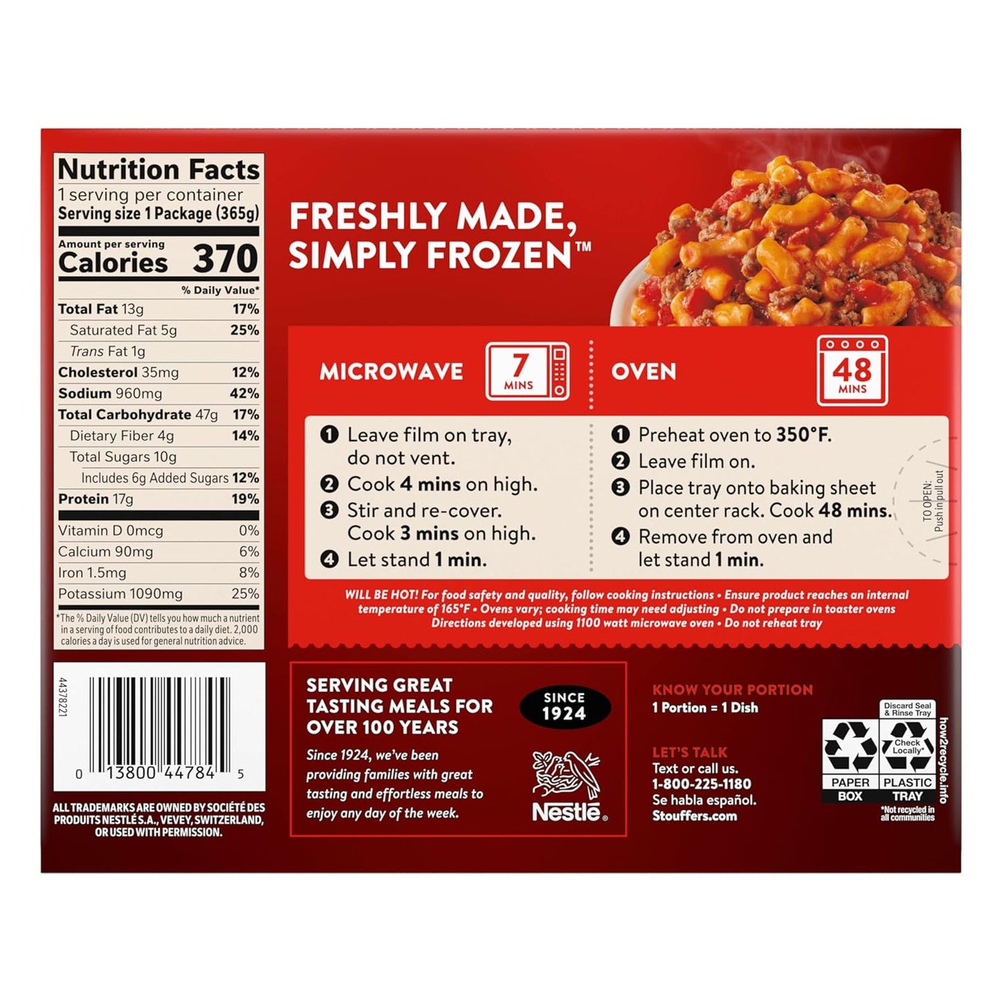 Stouffer's Macaroni and Beef Single Serve Frozen Meal Family Pantry Staple for Busy Weeknight Suppers