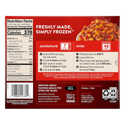 Stouffer's Macaroni and Beef Single Serve Frozen Meal Family Pantry Staple for Busy Weeknight Suppers