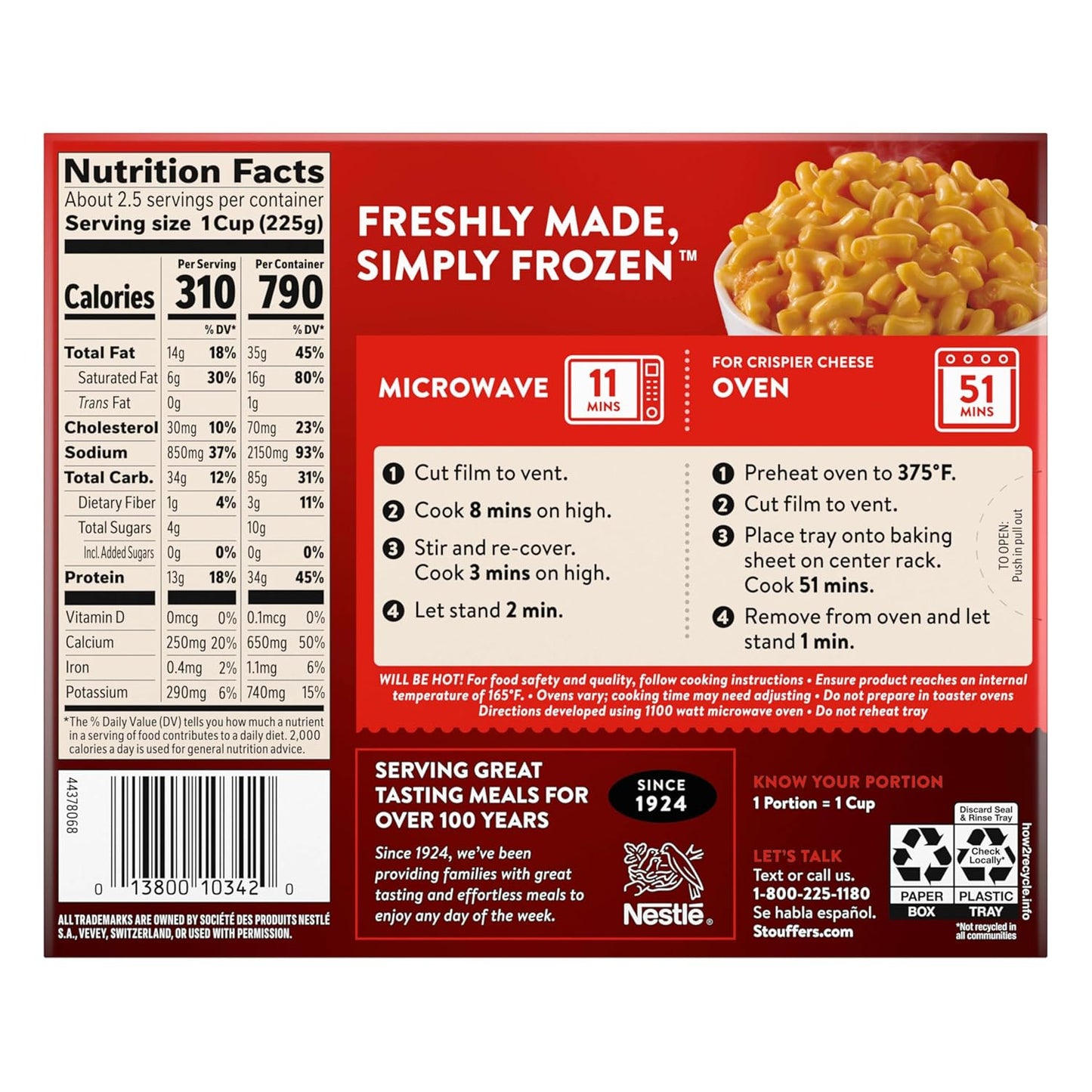 Stouffer's Macaroni and Cheese, Large 20 oz Pasta Casserole for Weekday Family Meals and Easy Side for Kids' Lunches
