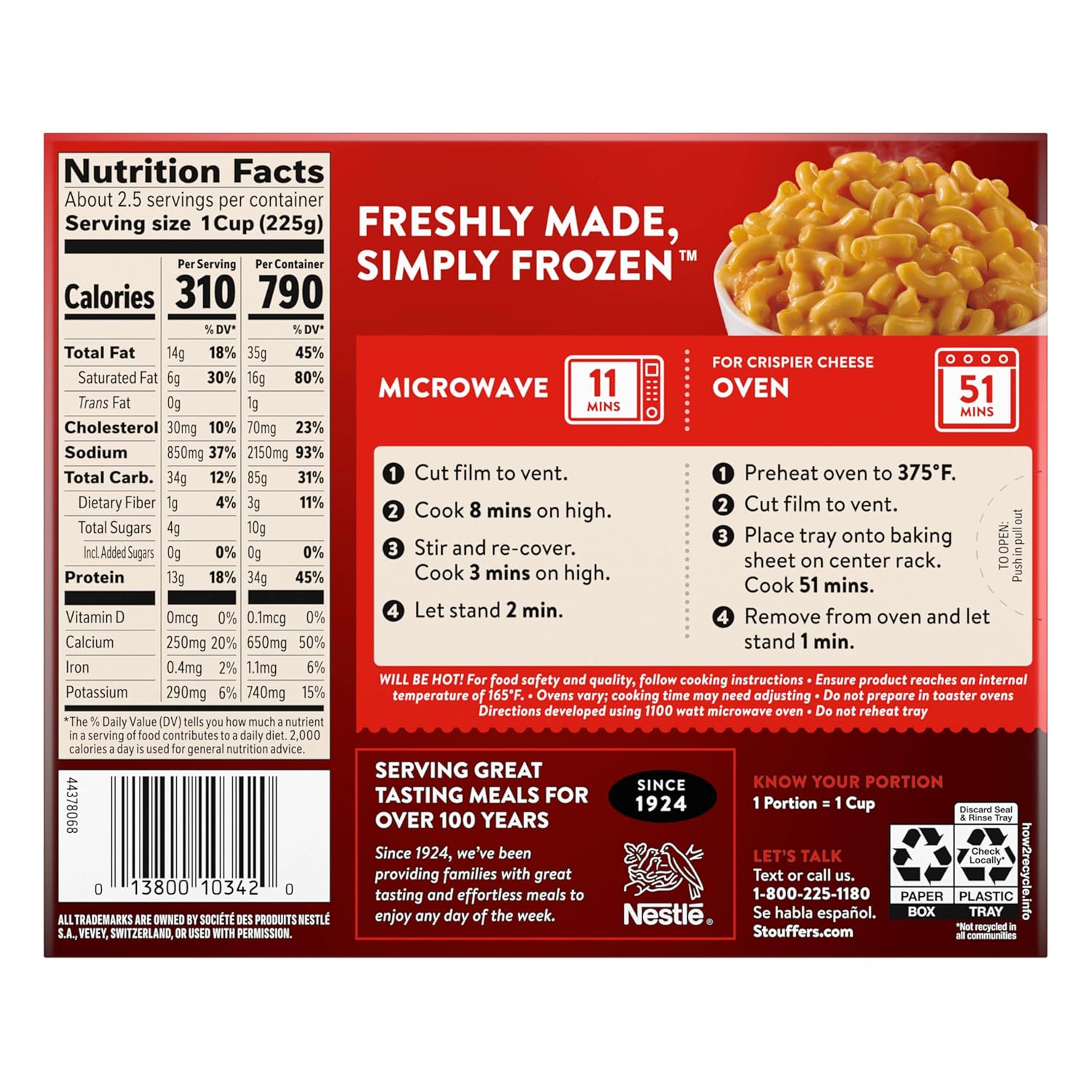Stouffer's Macaroni and Cheese, Large 20 oz Pasta Casserole for Weekday Family Meals and Easy Side for Kids' Lunches