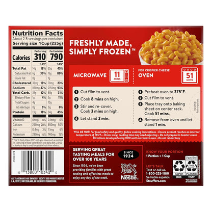 Stouffer's Macaroni and Cheese, Large 20 oz Pasta Casserole for Weekday Family Meals and Easy Side for Kids' Lunches