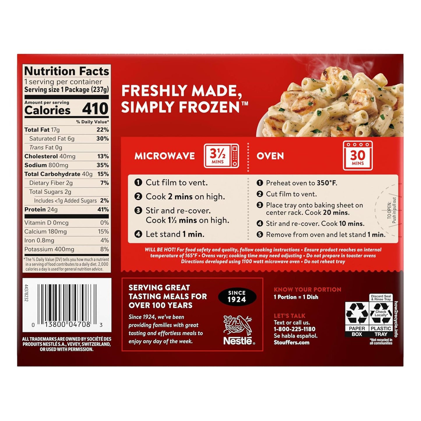 Stouffer's Rigatoni with Chicken Pesto Entree – Post-Workout High-Protein Lunch, Microwave-Ready in Minutes