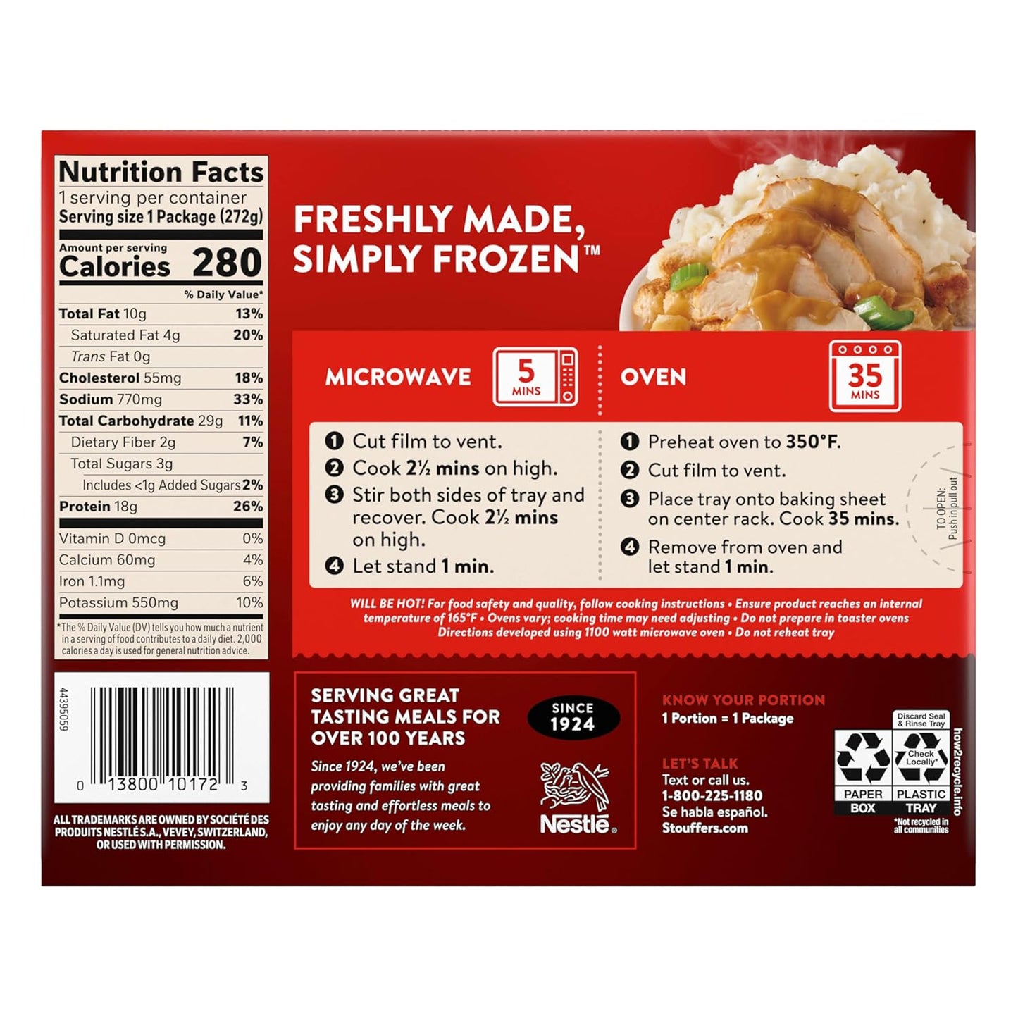Stouffer's Roast Turkey Entrée – Simple Microwave Lunch with Stuffing and Mashed Potatoes, 9.59 oz