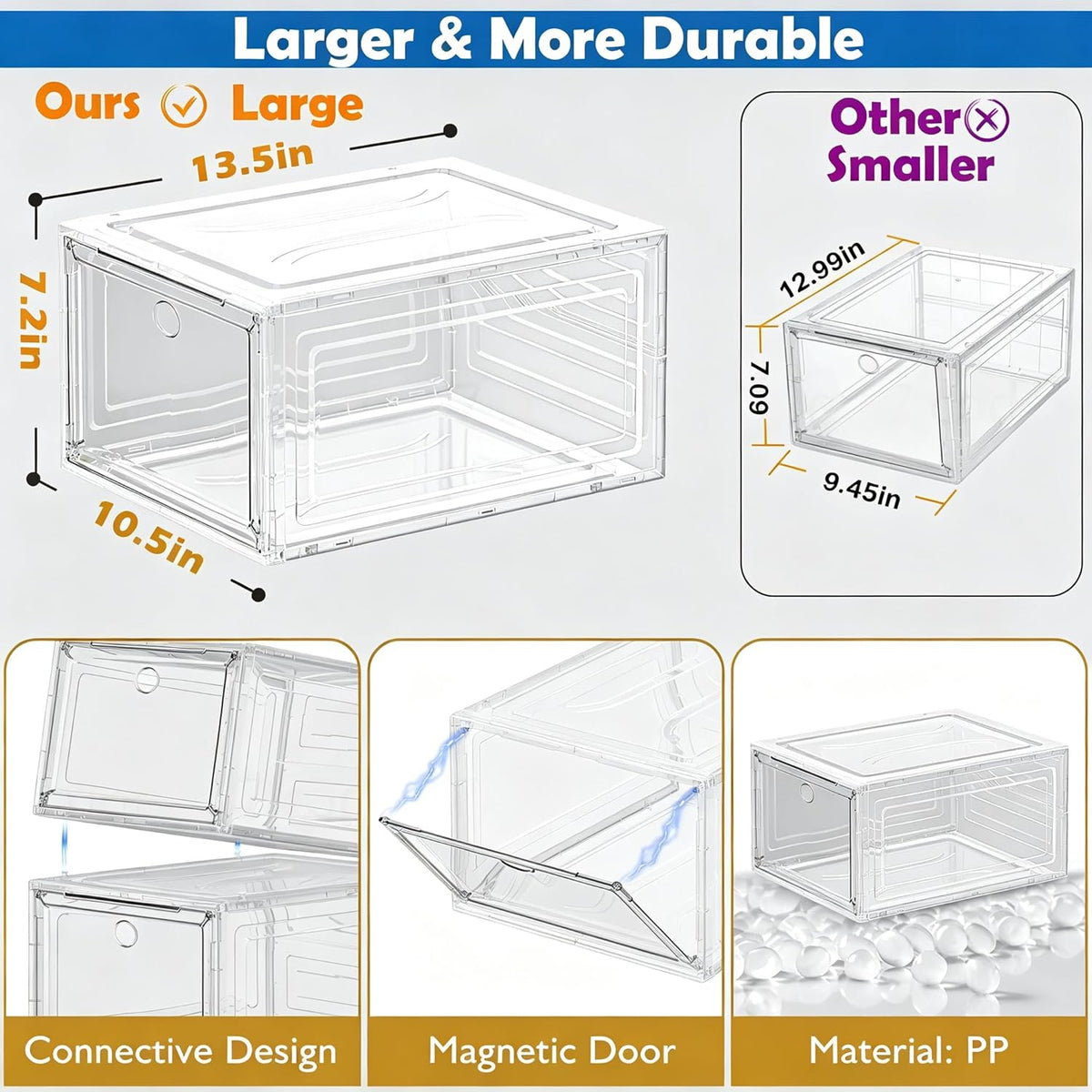 Sturdy Clear Shoe Organizer with Magnetic Door – Holiday Gift for the Person Who Has Everything, Clear Stackable Shoe Boxes