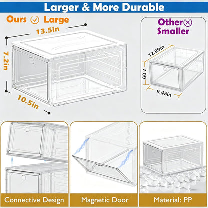 Sturdy Clear Shoe Organizer with Magnetic Door – Holiday Gift for the Person Who Has Everything, Clear Stackable Shoe Boxes