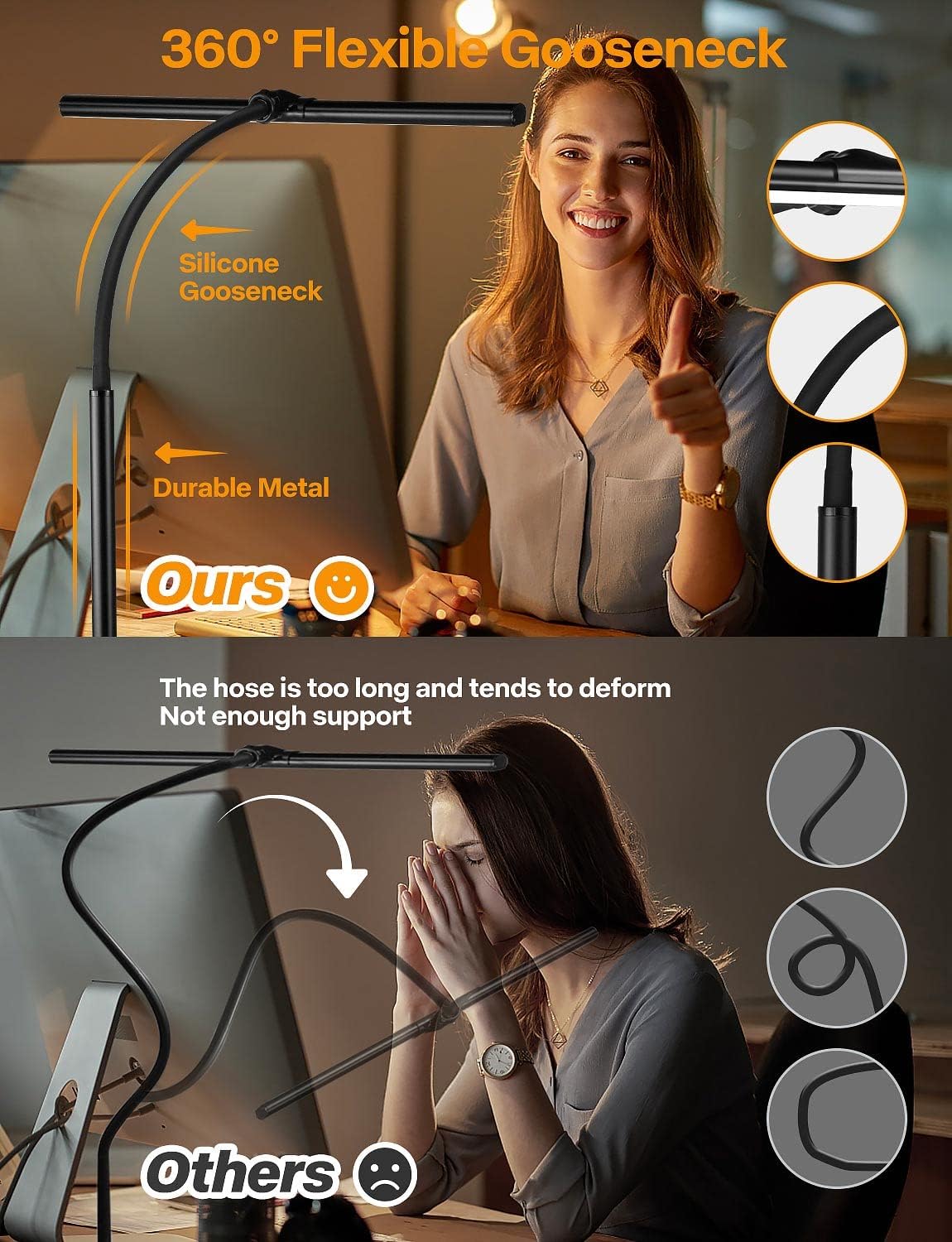 sturdy metal clamp supporting desktops up to 2.36 inches thick with silicone pad to prevent scratching