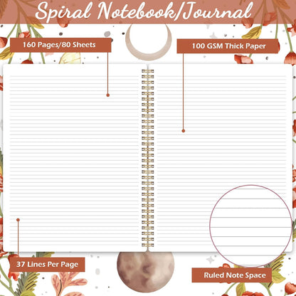 sturdy twin-wire spiral binding that lays flat 180° and folds 360° without creasing