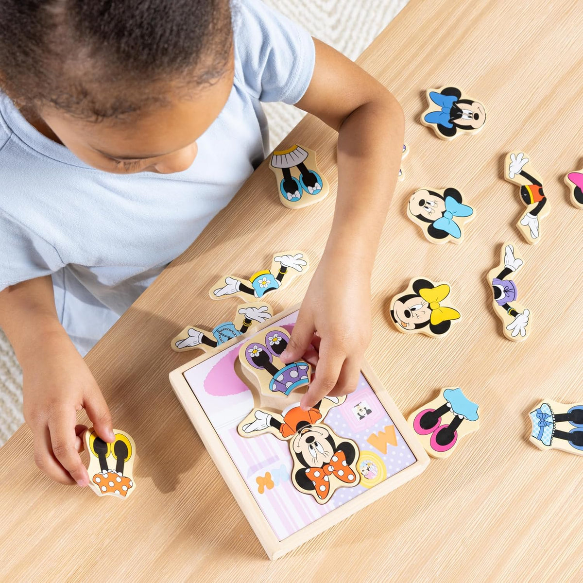 sturdy wooden storage box with printed minnie mouse scene on the lid