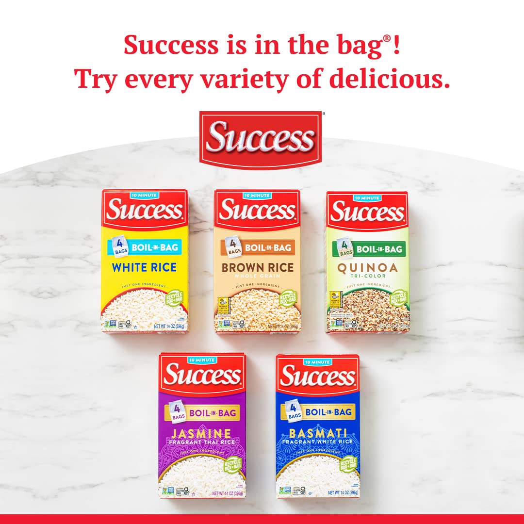 Success Boil-in-Bag White Rice, 10-Minute Desk Lunch Base for Busy Professionals, Pre-Portioned Microwaveable Grain