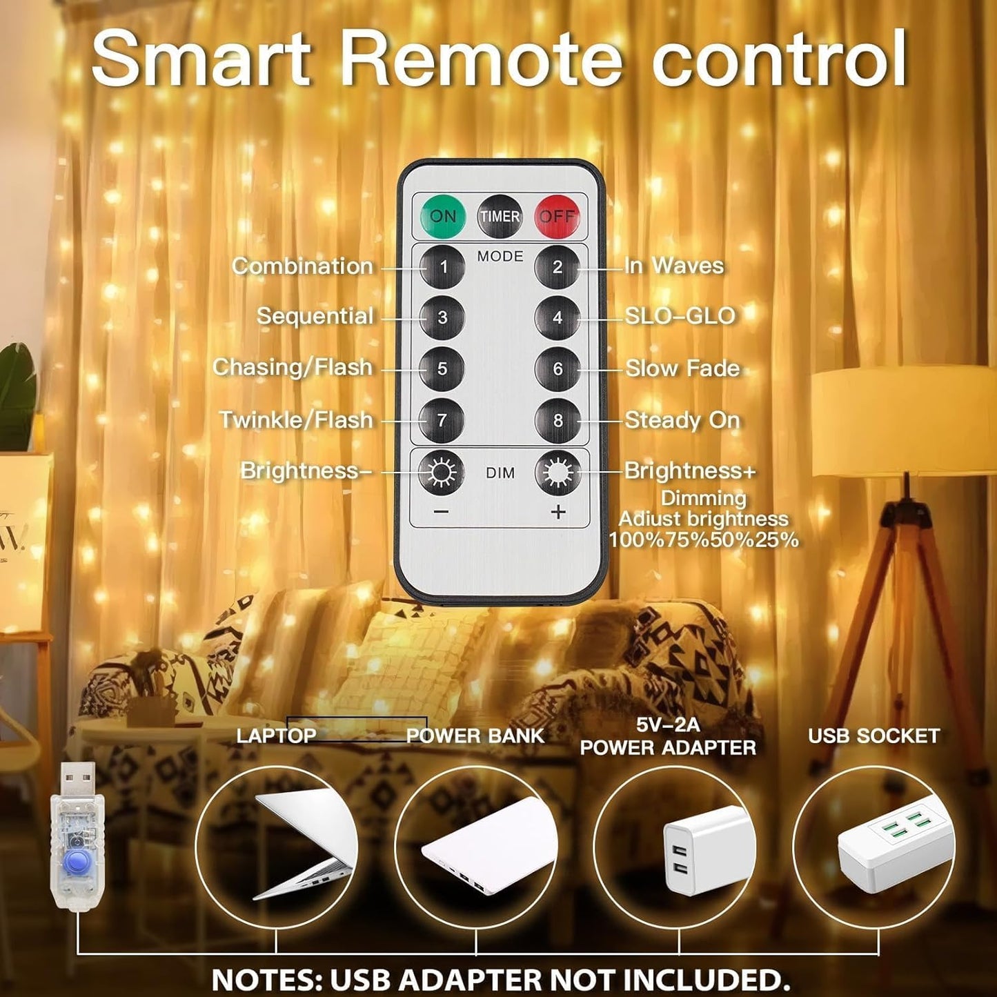 suddus Curtain Lights for Nursery and Kids Room – Cool-to-Touch 200 LED String with 6-Hour Auto Shutoff Timer