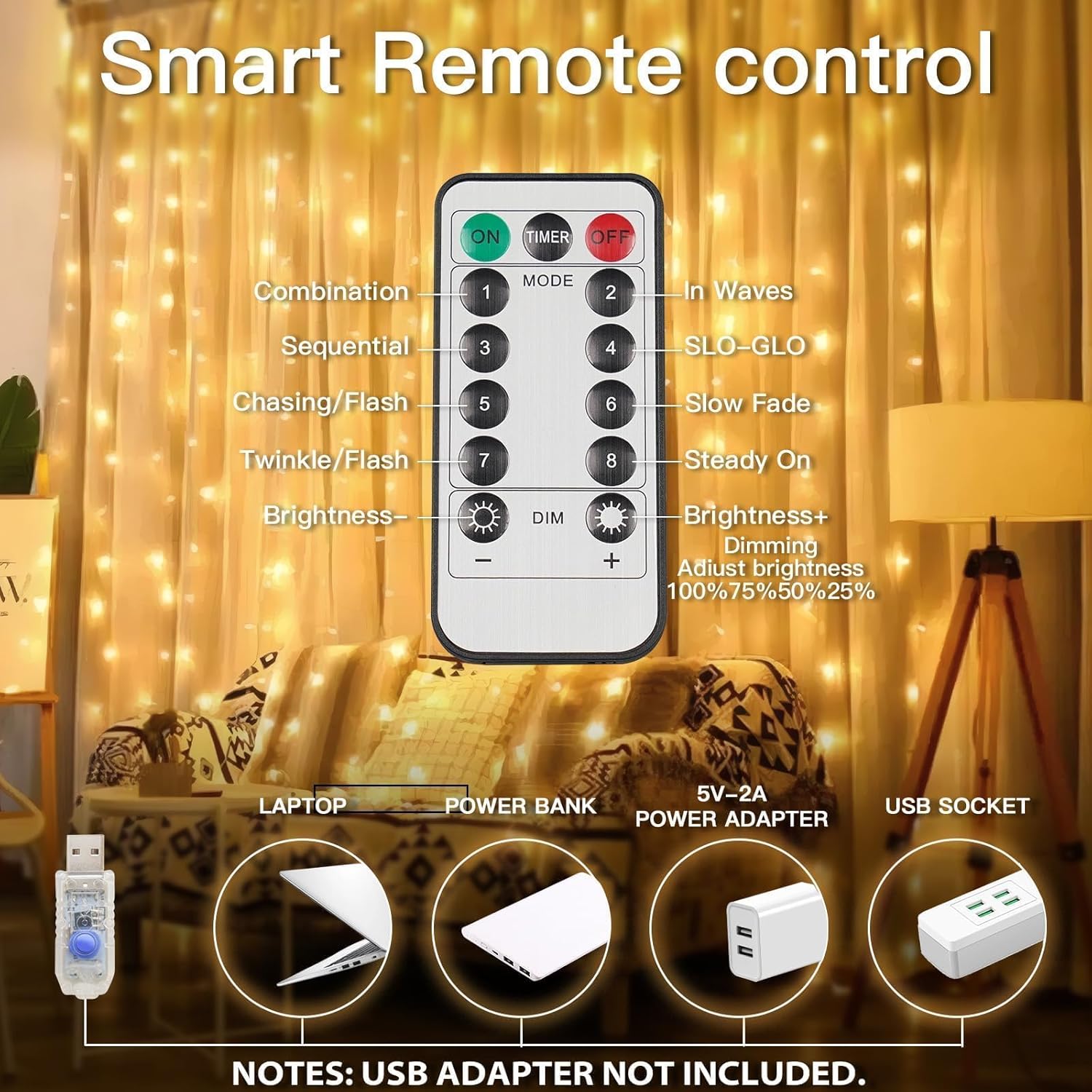 suddus Curtain Lights for Nursery and Kids Room – Cool-to-Touch 200 LED String with 6-Hour Auto Shutoff Timer