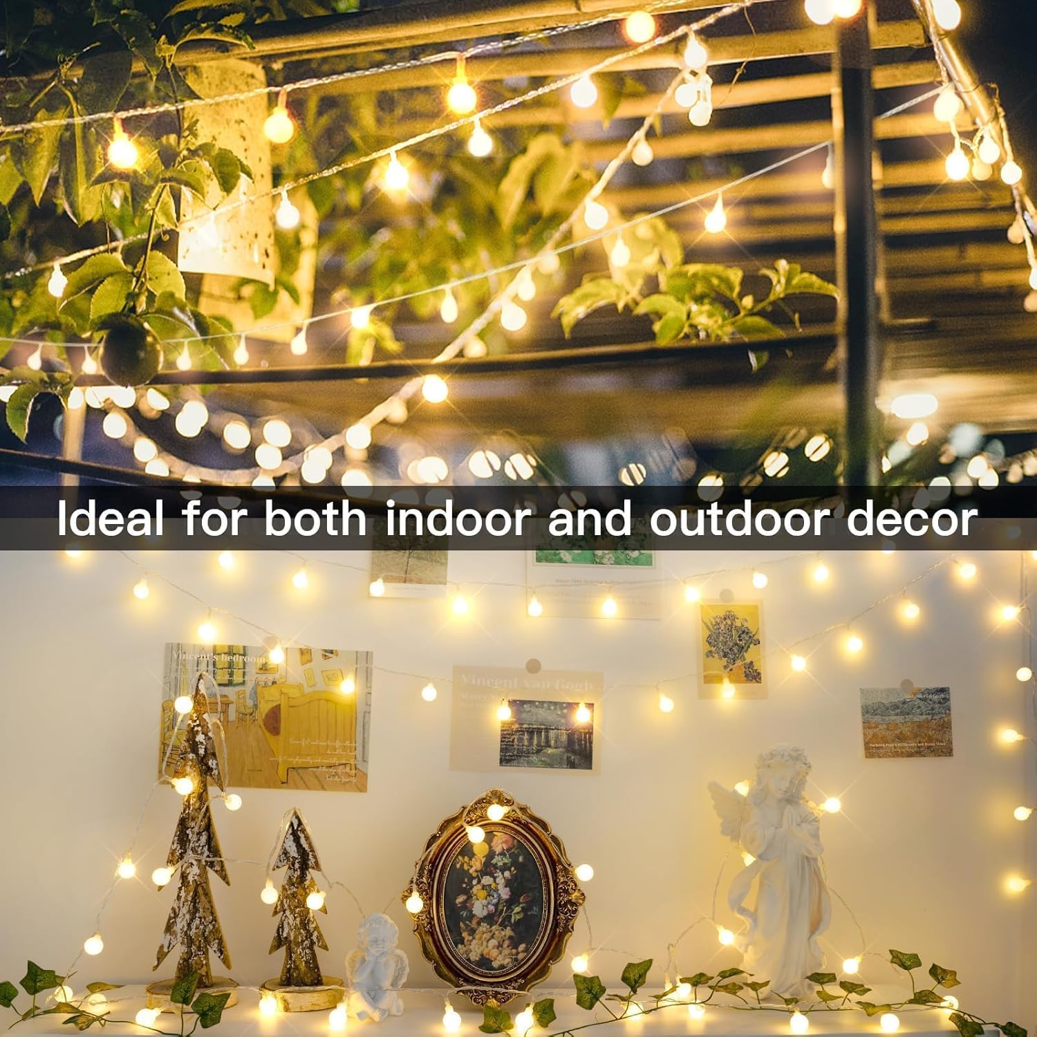 suddus IP44 Waterproof Globe String Lights – 33ft Outdoor Patio and Pergola String Lights with 100 LED Warm White Bulbs